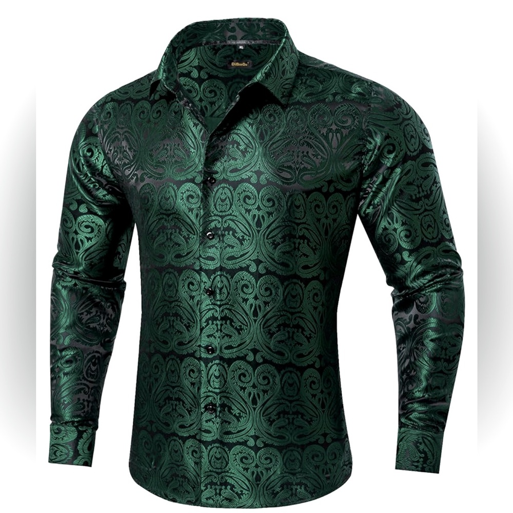 DiBangu Mens Green Dress Shirt